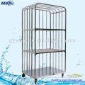 Hotel 3 Layers Linen Metal Cage With Wheels Stainless Steel Linen Storage Trolley